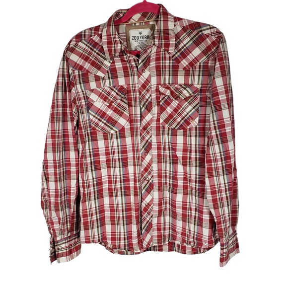 Zoo York Men's size Medium Long Sleeve Plaid Snap Up Top - Gently Used - Picture 1 of 10